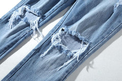 Blue Ripped & Distressed Zip Skinny Denim