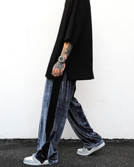 Blue Side Stripe & Zip Velour Track Pants