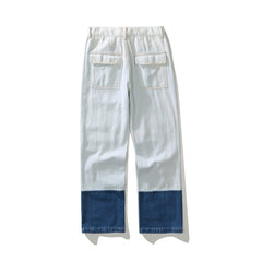 Blue & White Patched & Distressed Stacked Leg Denim