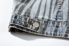 Blue Zebra Print Denim Jacket