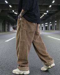 Brown Drop Crotch Wide Leg Corduroy Pants