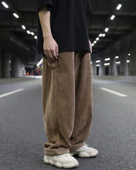 Brown Drop Crotch Wide Leg Corduroy Pants