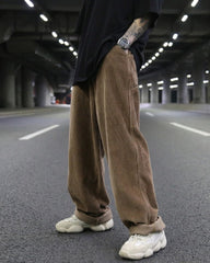 Brown Drop Crotch Wide Leg Corduroy Pants