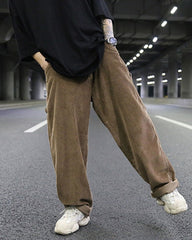 Brown Drop Crotch Wide Leg Corduroy Pants