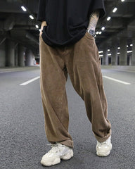 Brown Drop Crotch Wide Leg Corduroy Pants