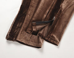 Brown Side Stripe & Zip Velour Track Pants