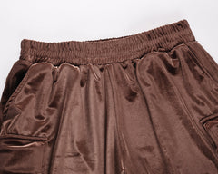 Brown Velour Cargo Shorts