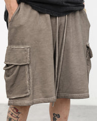 Brown Vintage Wash Distressed Cargo Knit Shorts