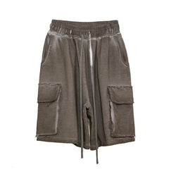 Brown Vintage Wash Distressed Cargo Knit Shorts