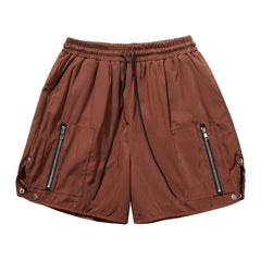Burnt Orange Side Zip & Snap Nylon Shorts