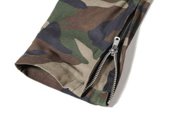 Camo Drawstring Cargo Zip Twill Pants