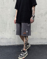 Charcoal Paint Drip Distressed Knit Shorts