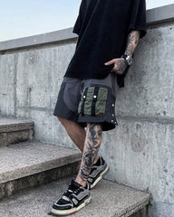 Dark Grey Front & Side Snap Nylon Shorts
