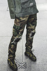 Distressed Camo Cargo Twill Pants