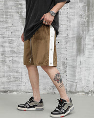 Gold Micro-Suede Tear-Away Side Stripe Basketball Shorts