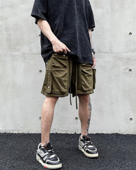 Green Drop Crotch Dual Zip & Snap Multi-Pocket Shorts