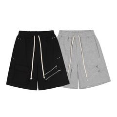 Grey Diagonal Zip & Cargo Pocket Knit Shorts