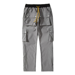 Grey Drawstring & Dual Snap Cargo Twill Pants