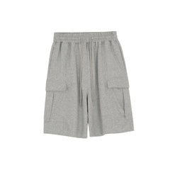 Grey Drawstring Front Flap Cargo Pocket Knit Shorts
