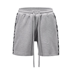 Grey Drawstring & Paisley Side Stripe Knit Shorts