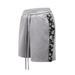 Grey Drawstring & Paisley Side Stripe Knit Shorts