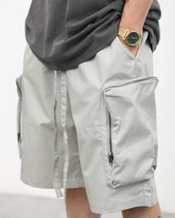 Grey Drawstring Tape & Size Zip Pocket Shorts