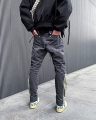 Grey & Green Side Zip Pants