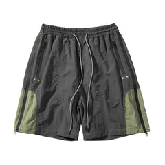 Grey & Green Side Zip Shorts