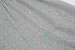 Grey Paint Drip Distressed Knit Shorts