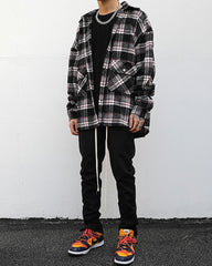 Grey & Red Cargo Flannel Button-Up Shirt