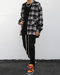 Grey & Red Cargo Flannel Button-Up Shirt