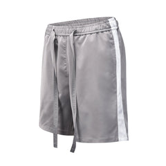 Grey & White Drawstring Tape Side Stripe Shorts