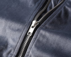 Grey Velour Zip & Snap Jacket