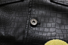 Black Snakeskin Leather Patched Jacket
