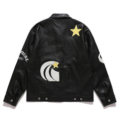 Black Snakeskin Leather Patched Jacket