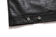 Black Snakeskin Leather Patched Jacket