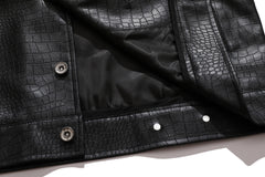 Black Snakeskin Leather Patched Jacket