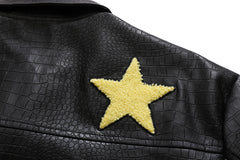 Black Snakeskin Leather Patched Jacket
