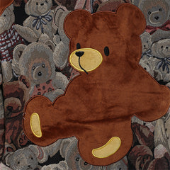 Teddy Bear Print & Patch Zip-Up Hoodie