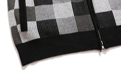 Black & Grey Check Dual Zip Knit Sweater