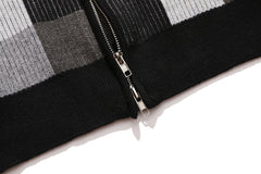 Black & Grey Check Dual Zip Knit Sweater