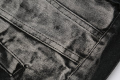 Black & Grey Tie-Dye Distressed Denim Jacket