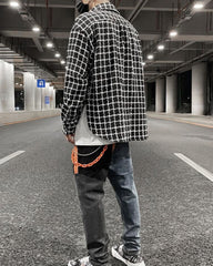Black Checkerboard Curved Hem Overshirt