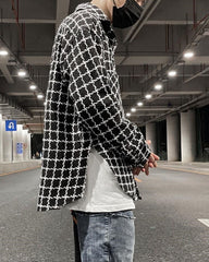 Black Checkerboard Curved Hem Overshirt