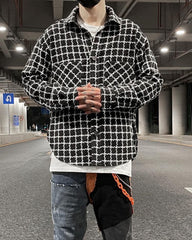Black Checkerboard Curved Hem Overshirt