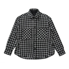 Black Checkerboard Curved Hem Overshirt
