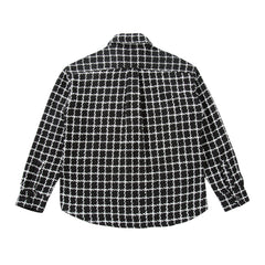Black Checkerboard Curved Hem Overshirt