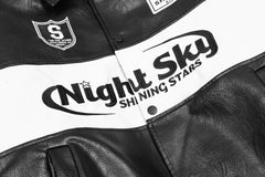 Black & White Night Sky Embroidered Leather Racing Jacket