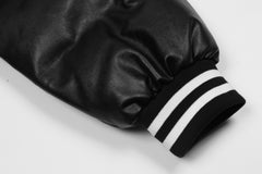 Black JDM Embroidered Leather Puffer Jacket