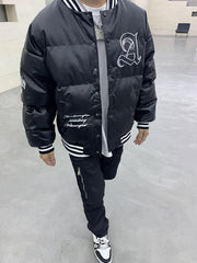Black JDM Embroidered Leather Puffer Jacket